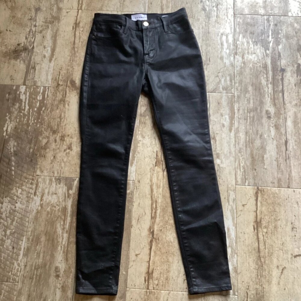 FRAME DENIM Black Le High Skinny Noir Croc Faux Leather Women’s 25